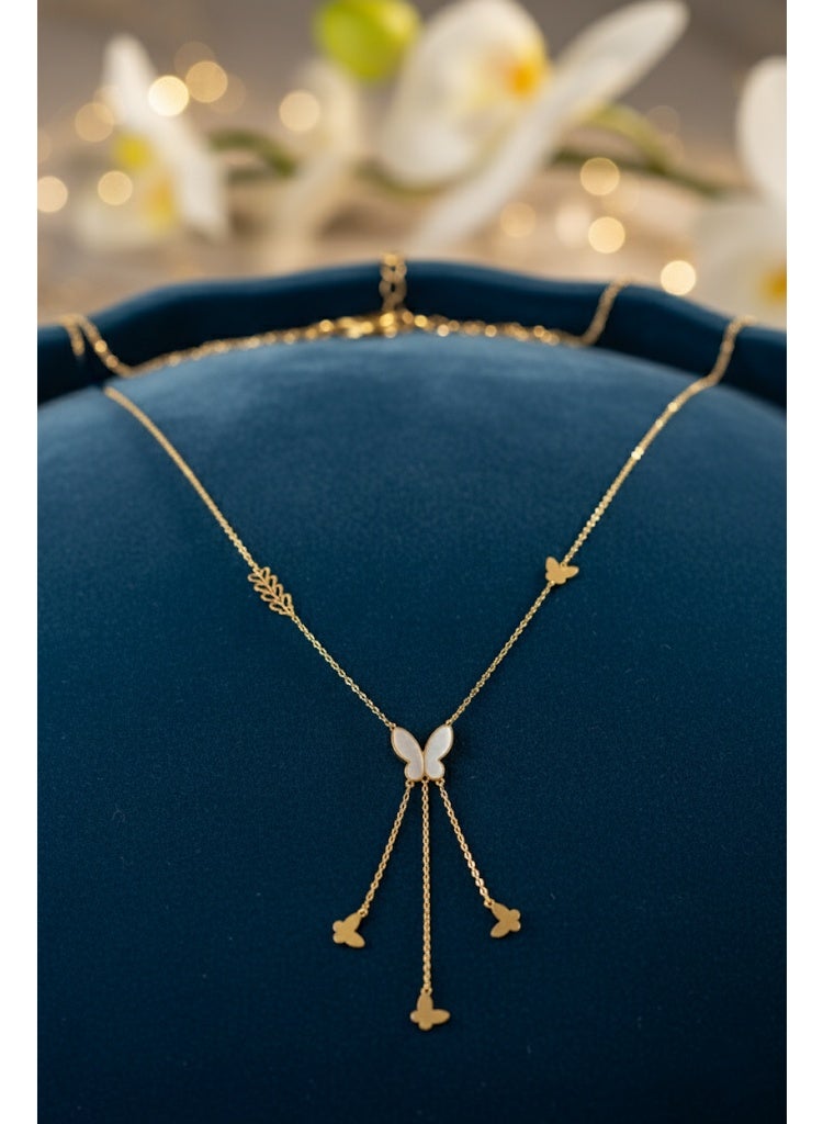 فلافي عقد نسائي بدلاية فراشة من الصدف ودلايات رقيقة – لمسة راقية - Image 2