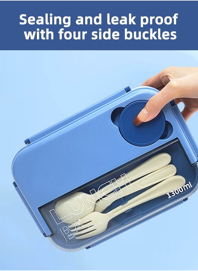 HOMESTAR Bento Boxes for Adults Plastic PP 4-Grids Lunch Box with Cutlery 1300ML Food Container Navy  - Image 2