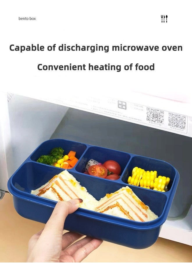 HOMESTAR Bento Boxes for Adults Plastic PP 4-Grids Lunch Box with Cutlery 1300ML Food Container Navy  - Image 4