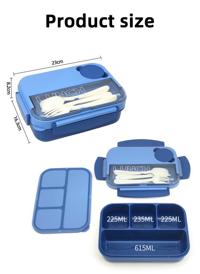 HOMESTAR Bento Boxes for Adults Plastic PP 4-Grids Lunch Box with Cutlery 1300ML Food Container Navy  - Image 3