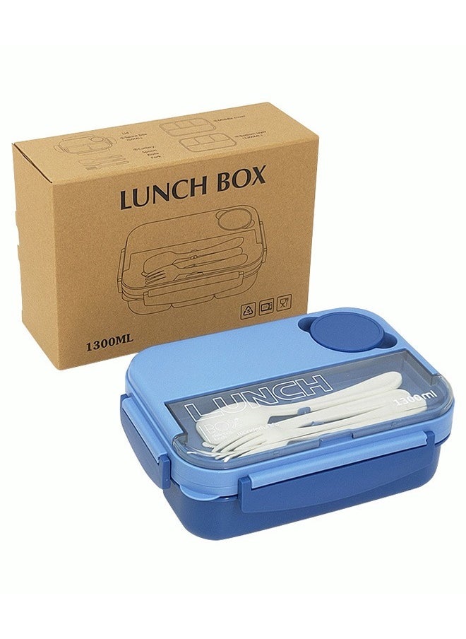 HOMESTAR Bento Boxes for Adults Plastic PP 4-Grids Lunch Box with Cutlery 1300ML Food Container Navy  - Image 5