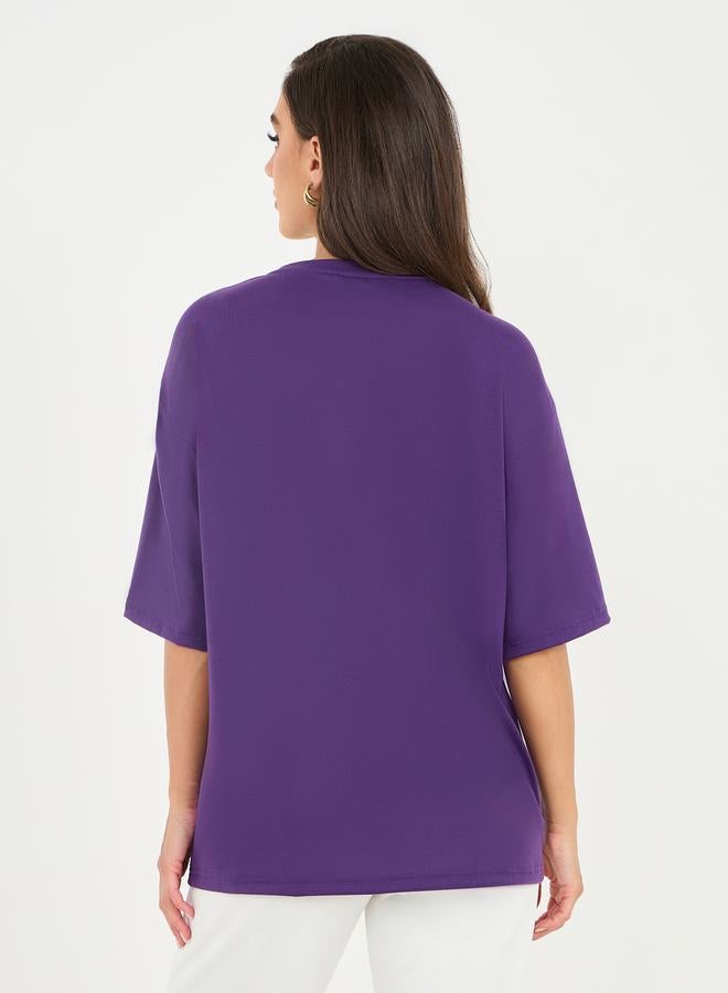 Styli Oversized Embellished Detail Drop Shoulder T-Shirt  - Image 4