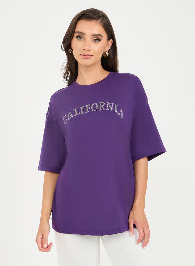 Styli Oversized Embellished Detail Drop Shoulder T-Shirt  - Image 1