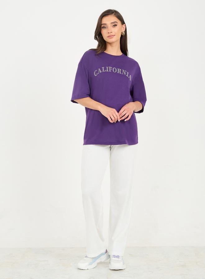 Styli Oversized Embellished Detail Drop Shoulder T-Shirt  - Image 2