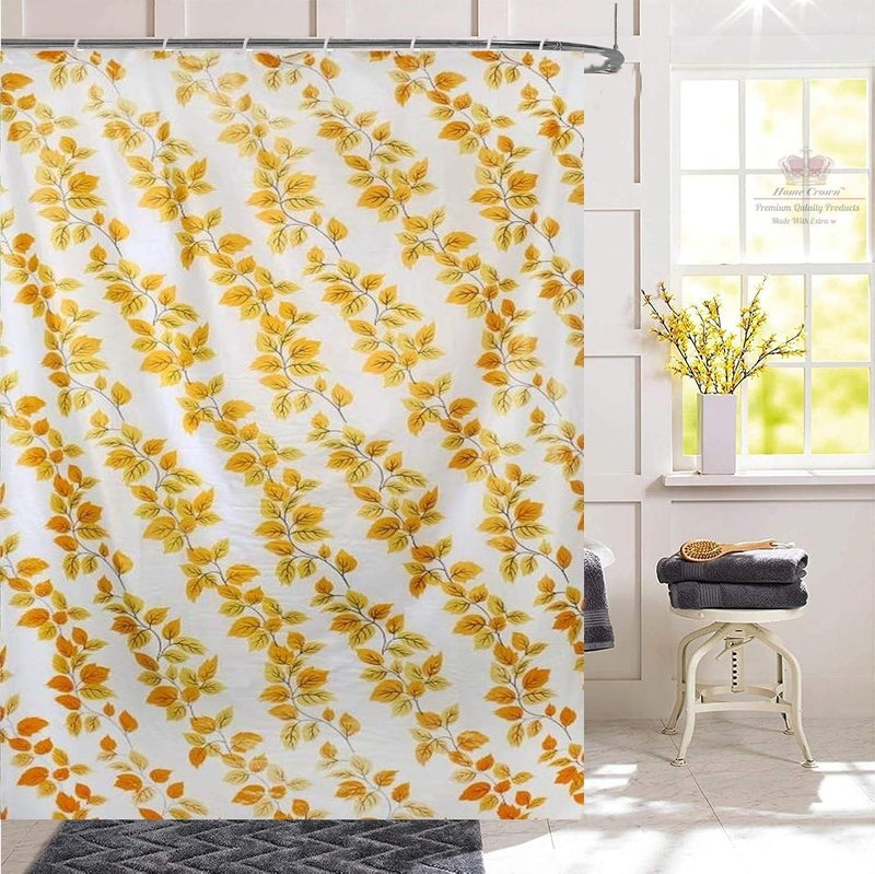 HOMECROWN Printed Leaf Design Waterproof Shower Curtain for Bathroom 7 Feet Curtain with 8 Hooks 54 Inch x 84 Inch Yellow Color Pack of 1 - Image 1