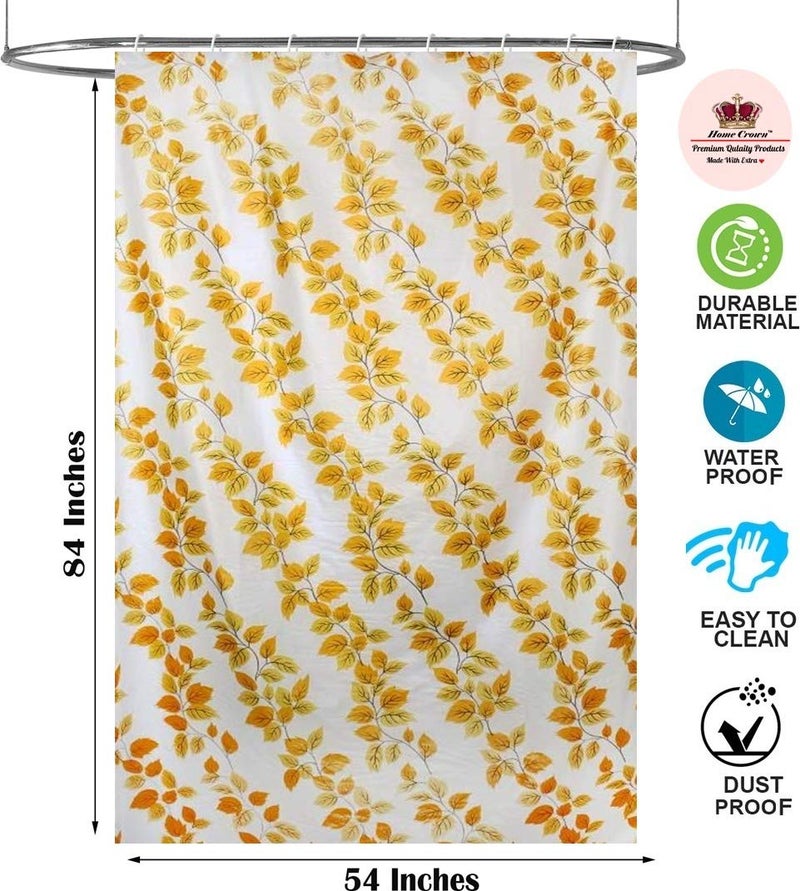 HOMECROWN Printed Leaf Design Waterproof Shower Curtain for Bathroom 7 Feet Curtain with 8 Hooks 54 Inch x 84 Inch Yellow Color Pack of 1 - Image 4