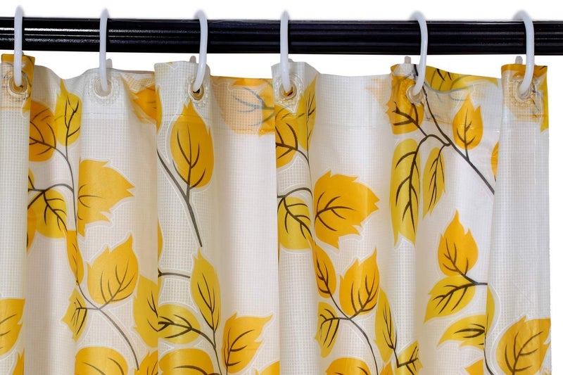 HOMECROWN Printed Leaf Design Waterproof Shower Curtain for Bathroom 7 Feet Curtain with 8 Hooks 54 Inch x 84 Inch Yellow Color Pack of 1 - Image 5