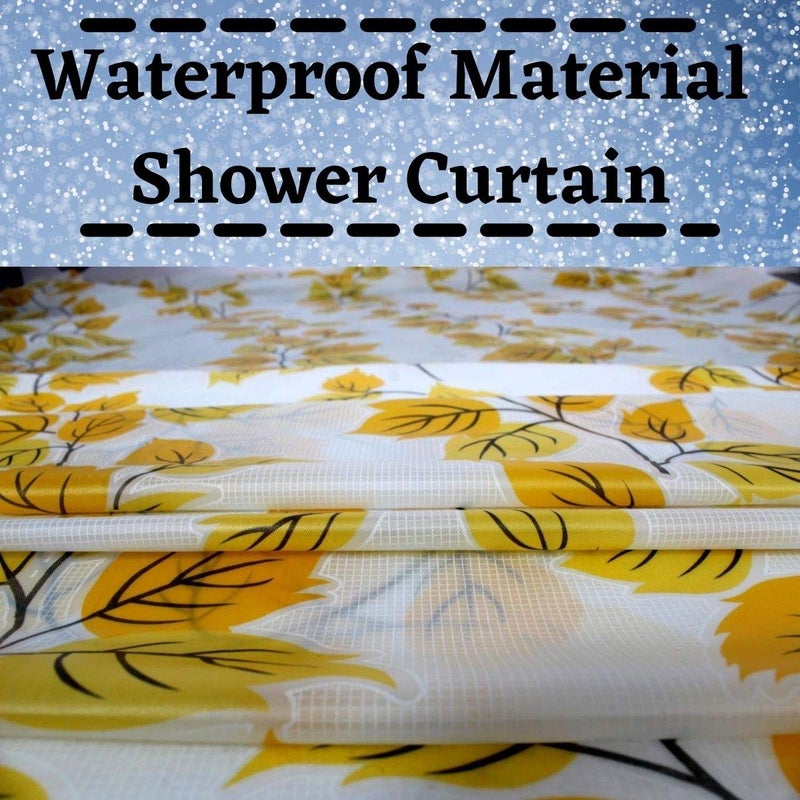 HOMECROWN Printed Leaf Design Waterproof Shower Curtain for Bathroom 7 Feet Curtain with 8 Hooks 54 Inch x 84 Inch Yellow Color Pack of 1 - Image 3