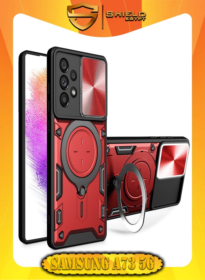 SHIELD EGYPT SHIELD EGYPT For Samsung Galaxy A73 5G Armored Camera Shield Cover Camera Lend Protection, Built-in 360° (Red) 