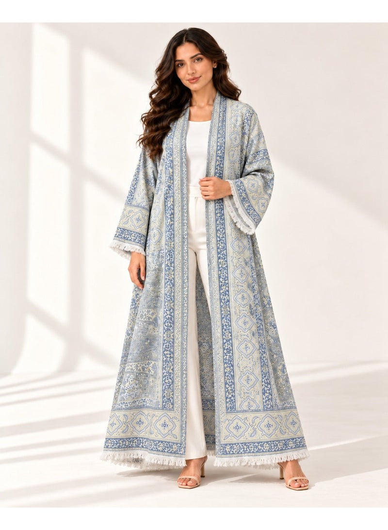 KAVALEE Women's Cream Paisley Pashmina Open Abaya with Matching Scarf - Image 2