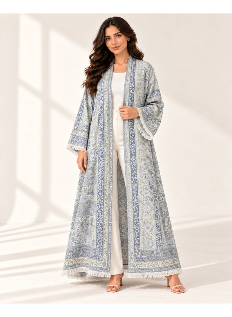 KAVALEE Women's Cream Paisley Pashmina Open Abaya with Matching Scarf - Image 1
