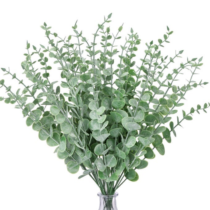 36PCS EUCALYPTUS STEMS DECOR 141 INCH ARTIFICIAL EUCALYPTUS LEAVES FAKE GREENERY BRANCHES FOR WEDDING CENTERPIECE FLOWER FLORAL ARRANGEMENT FARMHOUSE SPRING HOME DECORATION