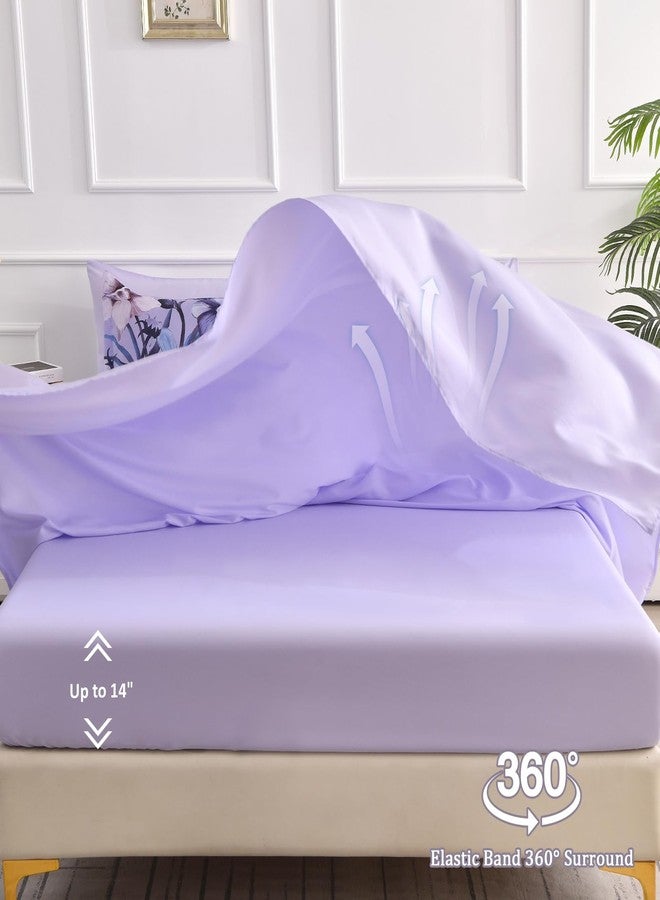 Luxudecor طقم لحاف مزهر بنقشة الخزامى، مقاس كوين، 7 قطع، سرير مزهر في حقيبة، لحاف أنيق مزهر مع طقم ملاءات، طقم مفروشات ناعم من الألياف الدقيقة لجميع الفصول (خزامى، 90 بوصة × 90 بوصة) - Image 5