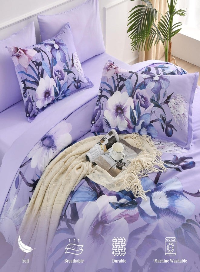 Luxudecor طقم لحاف مزهر بنقشة الخزامى، مقاس كوين، 7 قطع، سرير مزهر في حقيبة، لحاف أنيق مزهر مع طقم ملاءات، طقم مفروشات ناعم من الألياف الدقيقة لجميع الفصول (خزامى، 90 بوصة × 90 بوصة) - Image 4