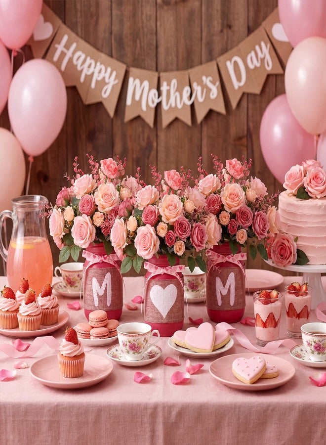 Knitgrip 3 Pcs Mother's Day Table Centerpiece Pink Floral Mason Jar Decorations for Table Topper Mom Rose Tiered Tray Decor with Plant Gift for Mothers Day Women Kitchen Shelf Home Mantel Decor - Image 5