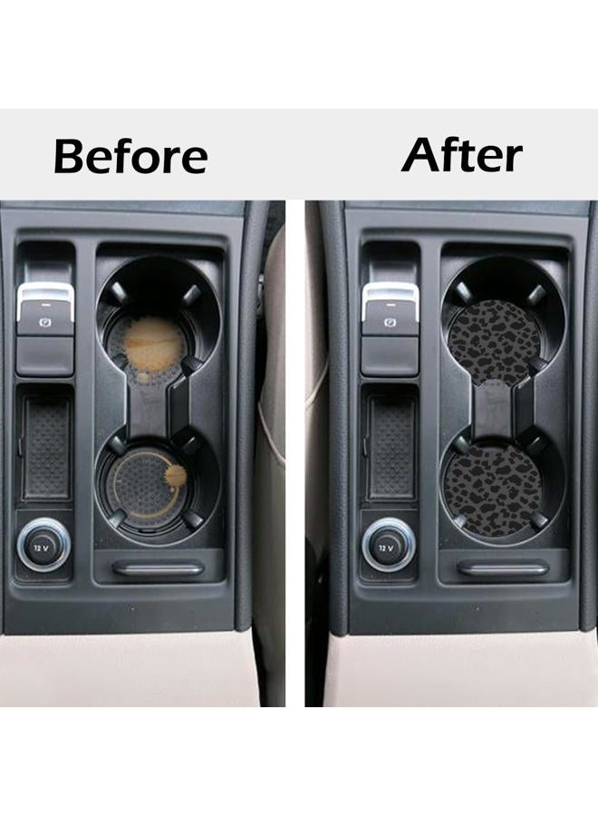 KARREAL Car Cup Coasters, Neoprene Rubber Non-Slip Insert Car Coasters for Cup Holders, Black Leopard Car Interior Accessories - 2.75 inch - Image 2