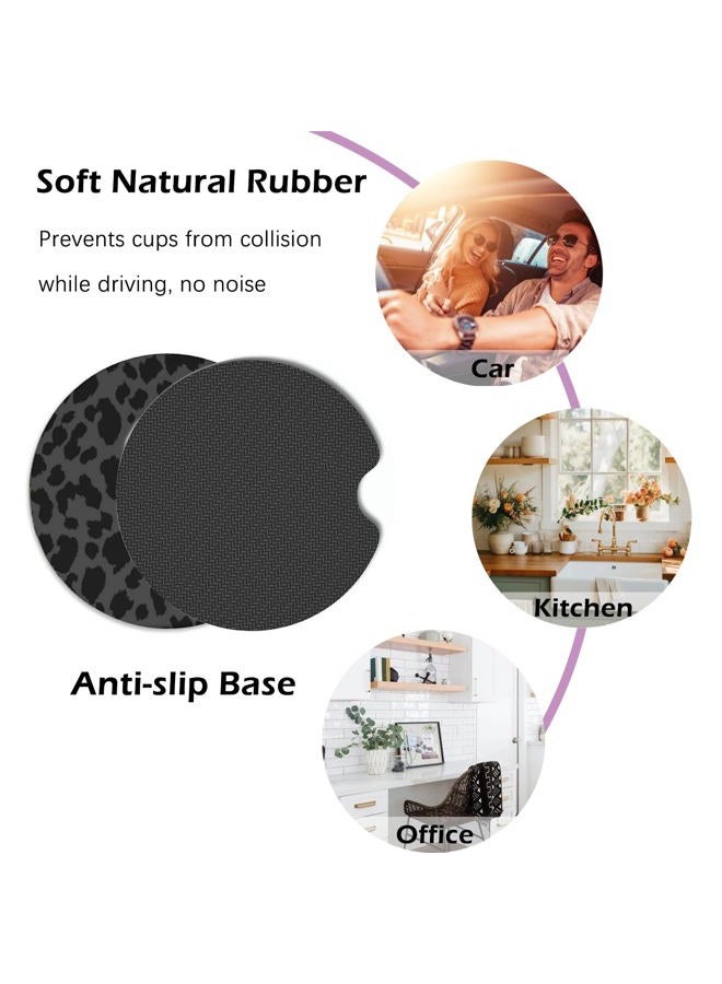 KARREAL Car Cup Coasters, Neoprene Rubber Non-Slip Insert Car Coasters for Cup Holders, Black Leopard Car Interior Accessories - 2.75 inch - Image 5
