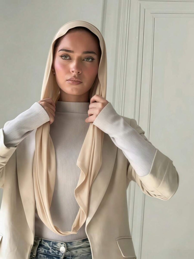 Women's Instant Classic Solid Color Hijab – Pre-Sewn Twisted Neck Scarf, Adjustable Versatile Turban, Soft Skin-Friendly Fabric for Daily, Sports & Yoga
