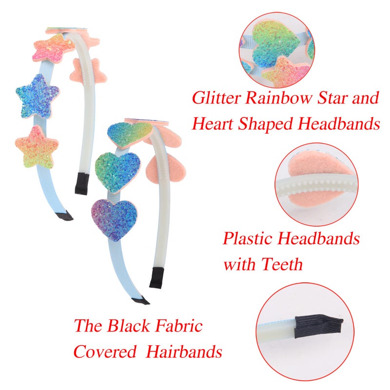 XIMA Glitter Heart Girls Headbands Rainbow Star Hariband for Children Girls Hair Accessories Pack of 8 - Image 2