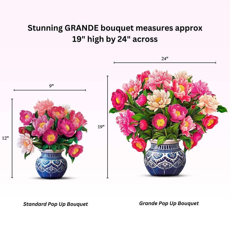 Freshcut Paper Pop Up Cards, Grande Peony Paradise, 18 Inch Life Sized Forever Flower Bouquet 3D Popup Greeting Card, Birthday Cards, Thank You Card, Blank Notecard & Envelope - Image 4