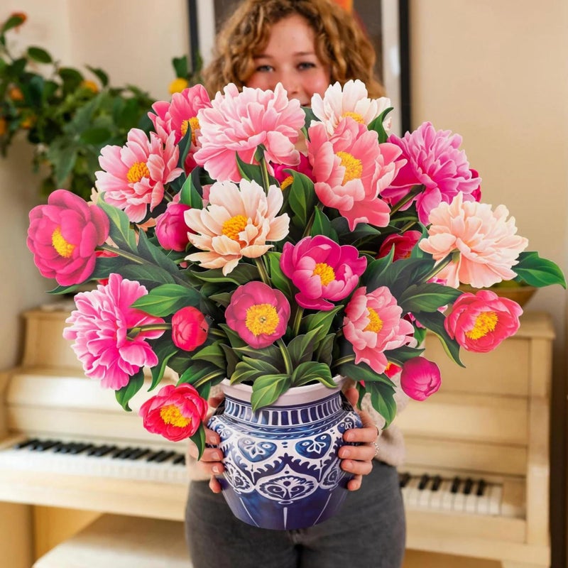 Freshcut Paper Pop Up Cards, Grande Peony Paradise, 18 Inch Life Sized Forever Flower Bouquet 3D Popup Greeting Card, Birthday Cards, Thank You Card, Blank Notecard & Envelope - Image 3