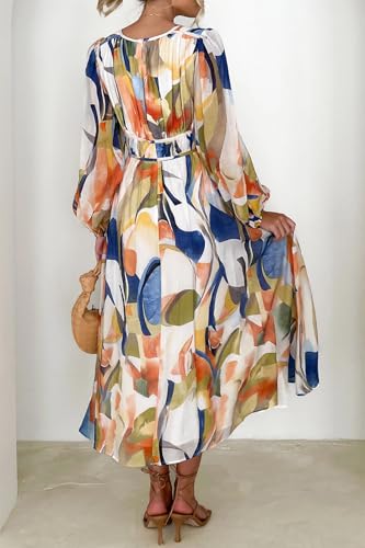 Maxigerui Women's Long Sleeve Floral Maxi Dress 2026 Spring Summer Wedding Guest Dress Blue Watercolor S - Image 5