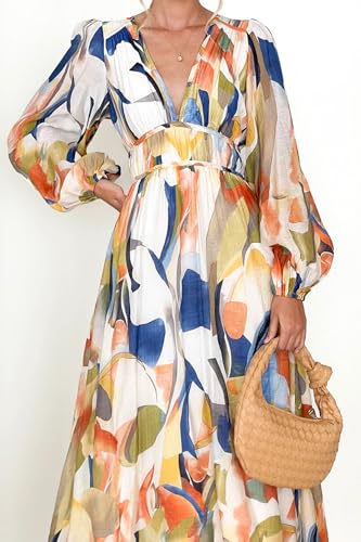 Maxigerui Women's Long Sleeve Floral Maxi Dress 2026 Spring Summer Wedding Guest Dress Blue Watercolor S - Image 2