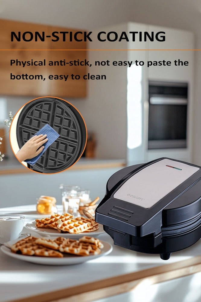 سوكاني جهاز وافل  6 في 1، صانعة وجبات خفيفة متعددة غير لاصقة مع وافل/دونات/كعكة كرتونية/كرات لحم/فطيرة/كعكة، أطباق قابلة للفصل 600 وات SK-08104، أسود/فضي - Image 3