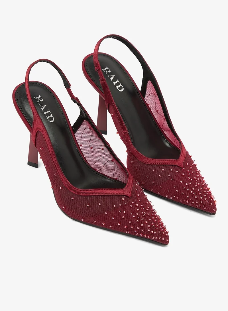 Raid CHERRY MESH Glenny Embellished Lace Slingback Pumps for Women | Best Price UAE