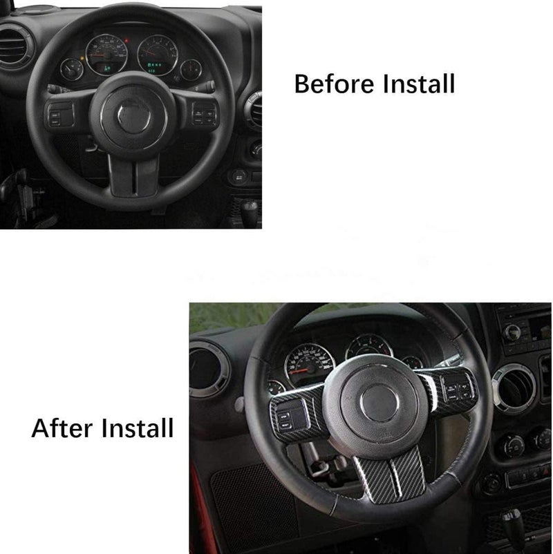 JeCar Interior Steering Wheel Decoration Trim Kits For Jeep Wrangler 2011-2017 JK Unlimited Patriot Compass & Grand Cherokee 2011-2013 (Carbon fiber texture) - Image 2