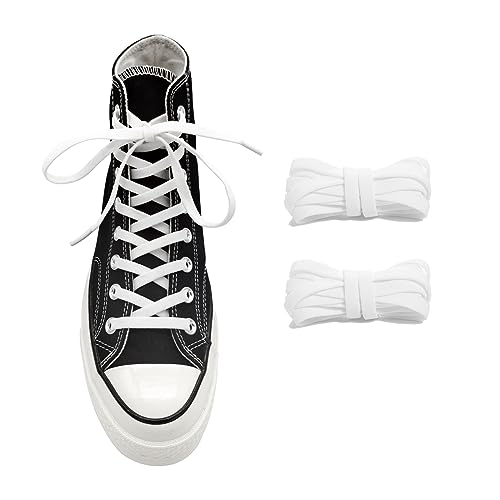 UamGlsob 5/16" Wide Elastic Shoe Laces Replacement Laces for Converse High Tops Sneakers, Stretch Flat Shoelaces Shoe Strings (White-02, 63''/160cm) - Image 1