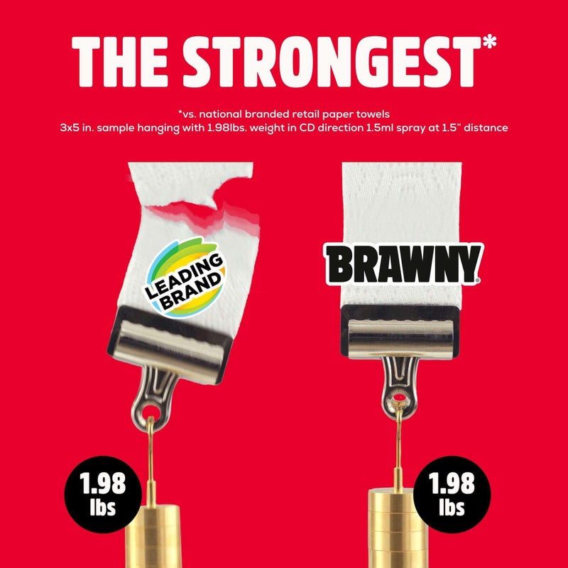 Brawny Tear-A-Square 3-Ply Paper Towels, 8 Double Rolls = 16 Regular Rolls, Strong, Absorbent, and Durable with 3 Sheet Sizes (Quarter, Half, Full) - Image 3