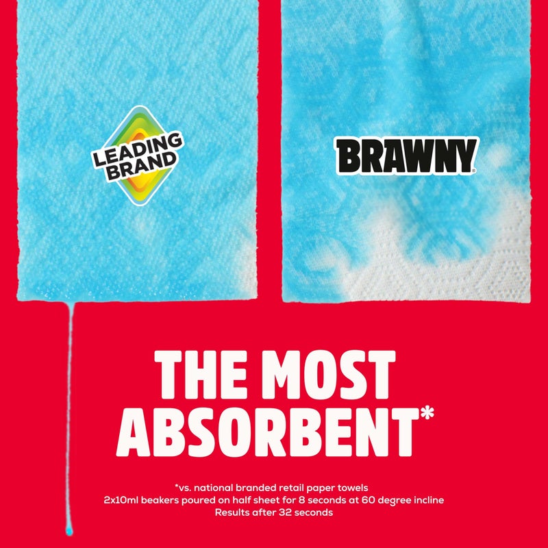 Brawny Tear-A-Square 3-Ply Paper Towels, 8 Double Rolls = 16 Regular Rolls, Strong, Absorbent, and Durable with 3 Sheet Sizes (Quarter, Half, Full) - Image 4