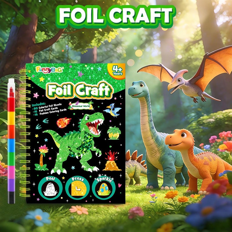 FUNNYB&G Foil Art Kit - Foil Crafts for Kids, Toys for Boys 4-10 Years Old, No Mess Travel Essentials, Kids Toys, Boys Gift, Birthday Gift, Coloring Books for Kids - Image 3