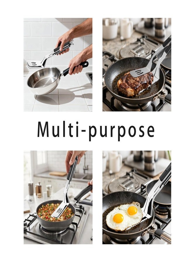 Limitliho 11.5-inch Stainless Steel Tongs for Cooking - Versatile Metal Spatula Tongs for Flipping, Picking Up, Cutting, and Stir-Frying Meats and Other Foods. Kitchen Tongs Durable and Multifunctional.(Black) - Image 3
