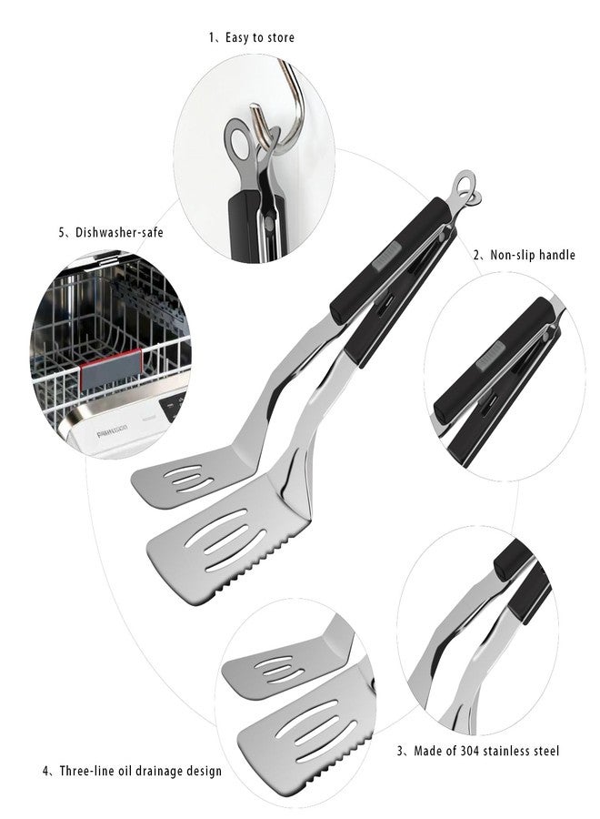Limitliho 11.5-inch Stainless Steel Tongs for Cooking - Versatile Metal Spatula Tongs for Flipping, Picking Up, Cutting, and Stir-Frying Meats and Other Foods. Kitchen Tongs Durable and Multifunctional.(Black) - Image 4