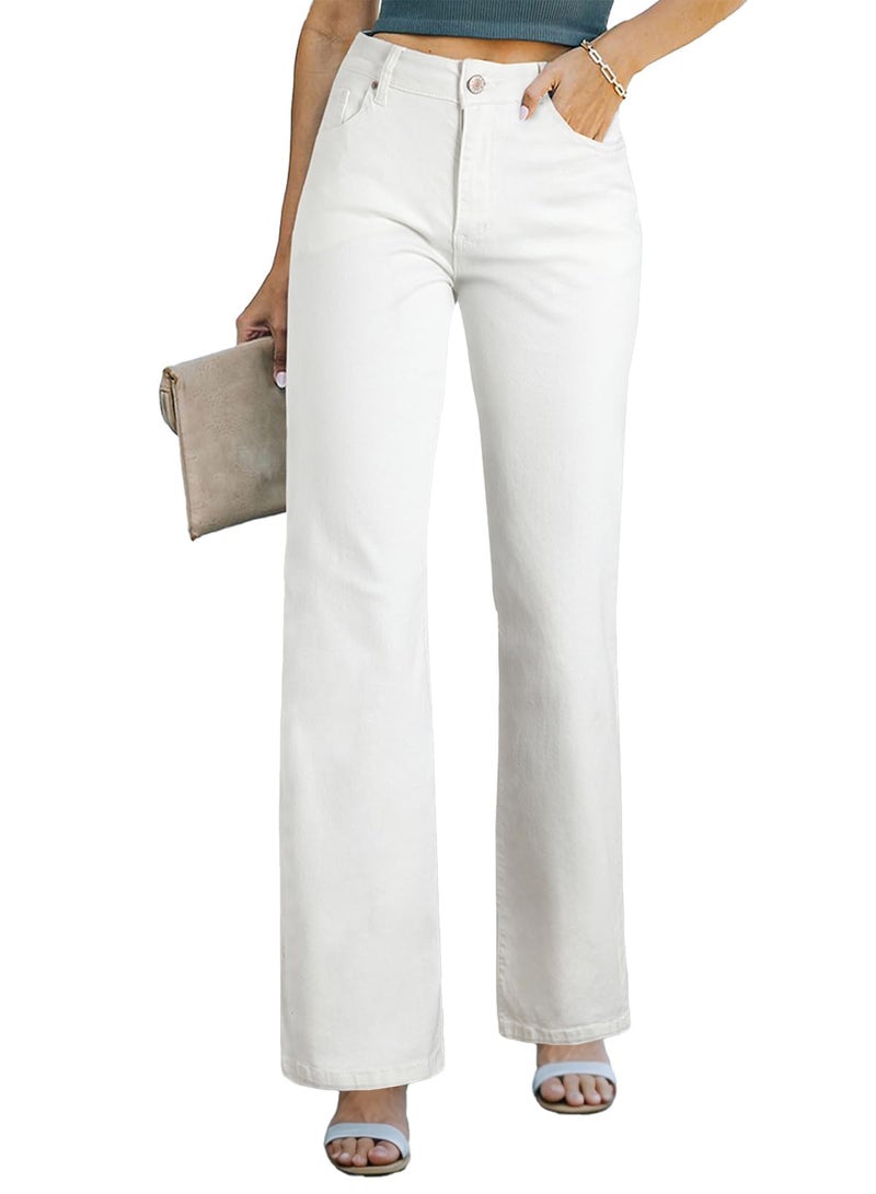 Sidefeel Women's White Jeans Wide Leg Jeans Woman Casual High Waisted Straight Leg Denim Pants Size 6 - Image 1