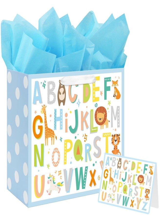 Laidans 13" Large Baby Boy Gift Bag for Baby Shower Birthday with Tissue Paper and Greeting Card (ABC Alphabet Animal Design) - Image 1