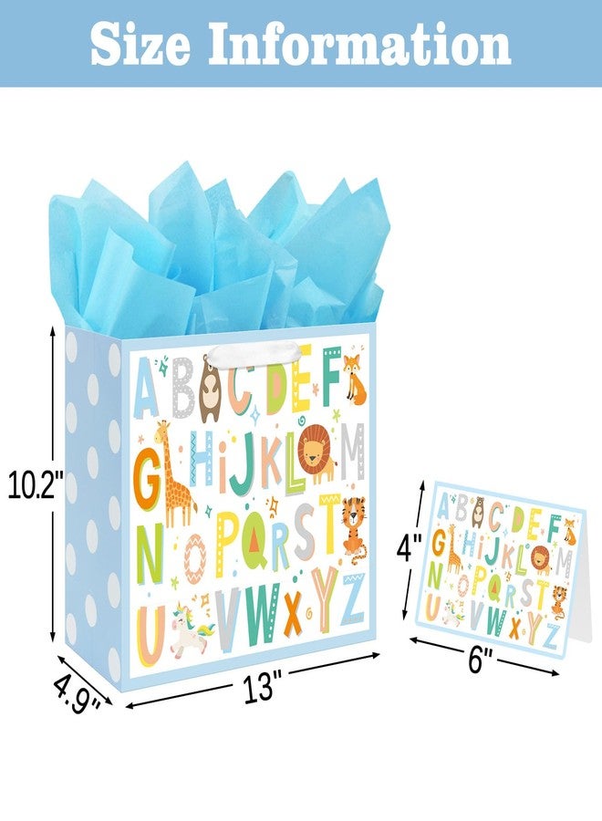 Laidans 13" Large Baby Boy Gift Bag for Baby Shower Birthday with Tissue Paper and Greeting Card (ABC Alphabet Animal Design) - Image 2
