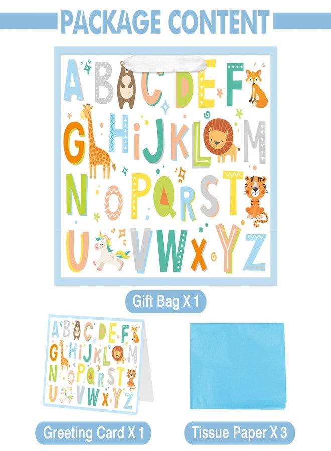 Laidans 13" Large Baby Boy Gift Bag for Baby Shower Birthday with Tissue Paper and Greeting Card (ABC Alphabet Animal Design) - Image 3
