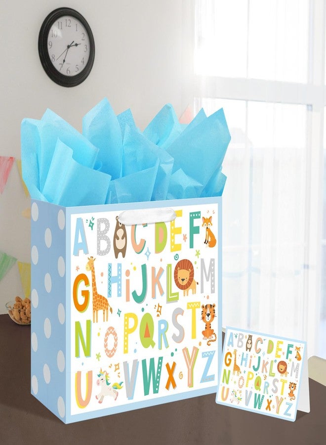 Laidans 13" Large Baby Boy Gift Bag for Baby Shower Birthday with Tissue Paper and Greeting Card (ABC Alphabet Animal Design) - Image 5