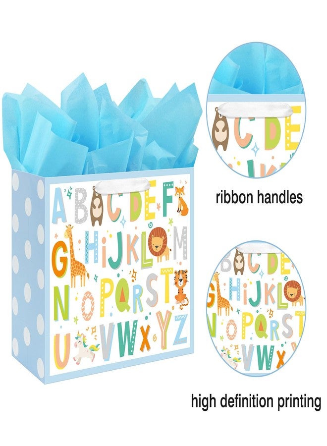 Laidans 13" Large Baby Boy Gift Bag for Baby Shower Birthday with Tissue Paper and Greeting Card (ABC Alphabet Animal Design) - Image 4