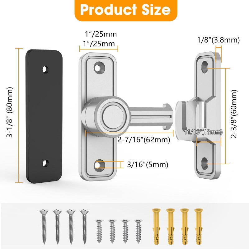 MeBantoo Sliding Barn Door Lock Hardware  90 Degree Locks For Barn Doors  Flip Gate Latches For Barn  Garden  Bathroom  Outdoor  Garage  Window (2 Pack-Silver) - Image 5