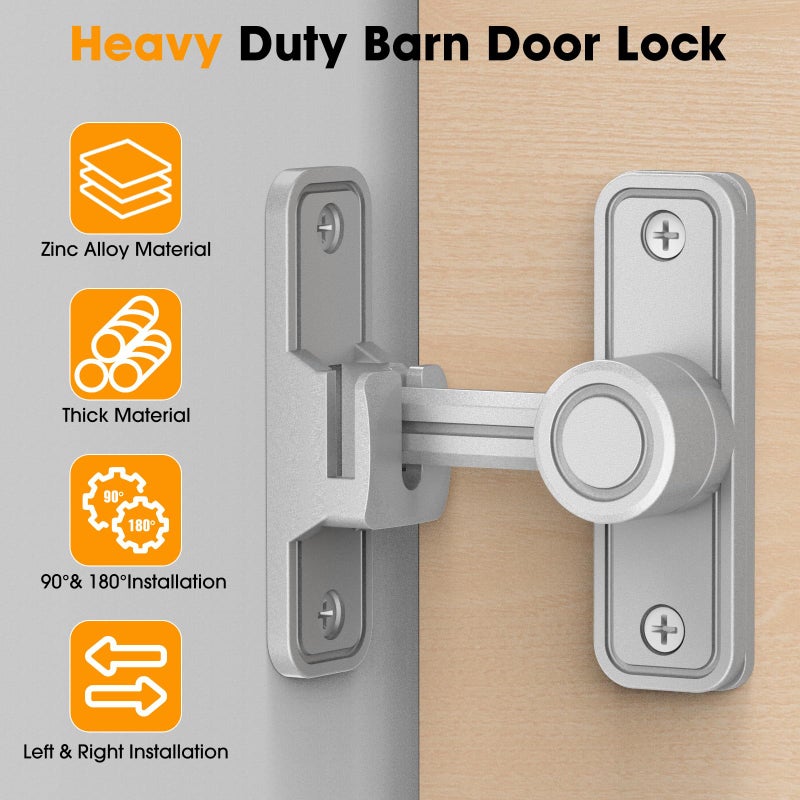 MeBantoo Sliding Barn Door Lock Hardware  90 Degree Locks For Barn Doors  Flip Gate Latches For Barn  Garden  Bathroom  Outdoor  Garage  Window (2 Pack-Silver) - Image 2