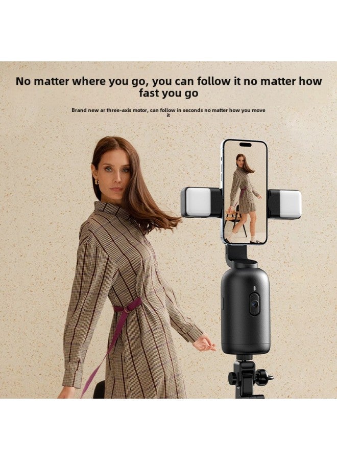 Mobile Phone Follow-up Pan-tilt Face Tracking 360-degree Automatic Rotation Intelligent Face Recognition With Bluetooth Fill Light-Color:Beige [without Light Version] + Bluetooth Remote Control