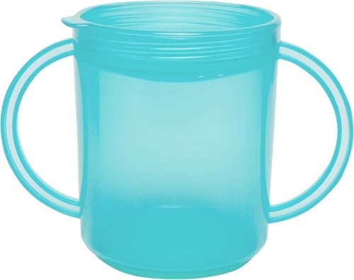 TalkTools Recessed Lid Cup with Handles  Leak Proof  Promotes Oral Motor Skills Lip Closure and Self Feeding  Alternative to Sippy Bottle  Food Grade Materials  Dishwasher Safe Light Blue