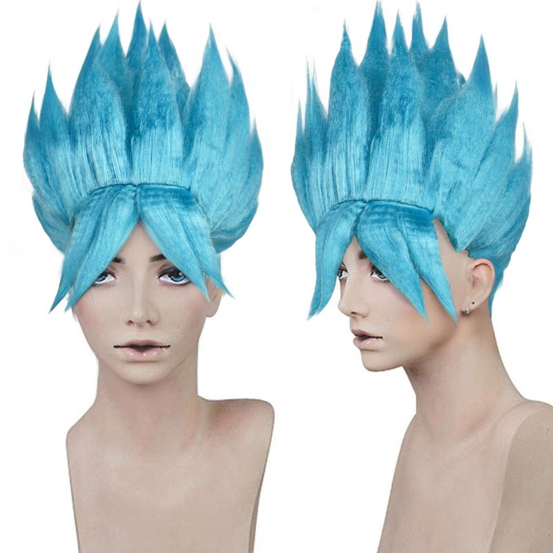 ANOGOL Hair CapBlue Spiky Wig Short Wavy Layered Cosplay Wig Synthetic Hair for Needing Style by Yourself Halloween Party Costume