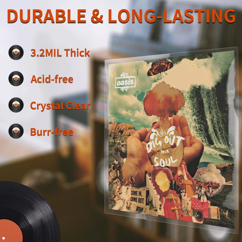 Coidea 20 Clear Vinyl Record Sleeves, 12" LP Outer Record Sleeves, 12.75" x 12.75", 3.2 Mil Protective Album Covers for Single & Double Vinyl Records - Image 3