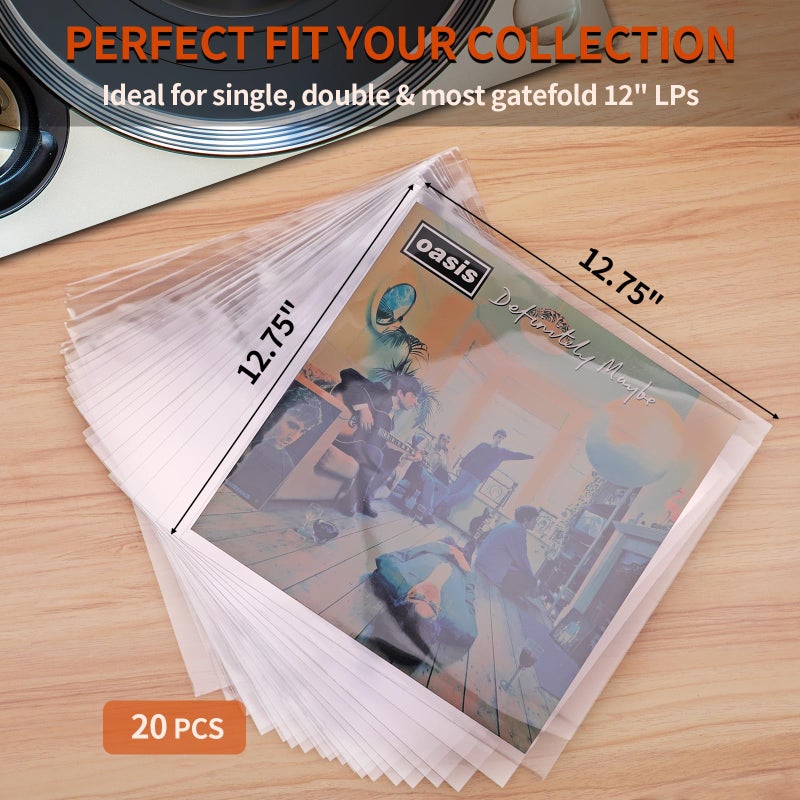 Coidea 20 Clear Vinyl Record Sleeves, 12" LP Outer Record Sleeves, 12.75" x 12.75", 3.2 Mil Protective Album Covers for Single & Double Vinyl Records - Image 5