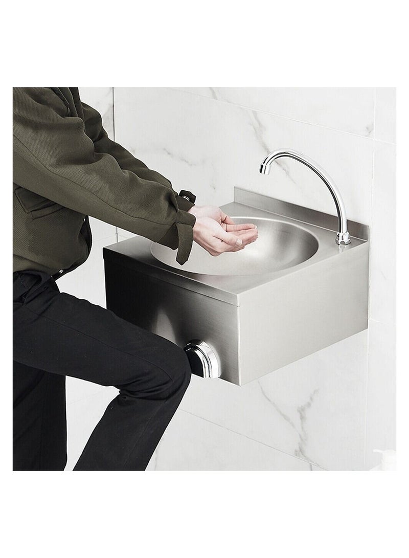 كيتسترون حوض غسيل اليدين التجاري الذي يعمل بالركبة، جداري مع حوض من الفولاذ المقاوم للصدأ وصنبور مزج حار وبارد للمطبخ، مصمم للاستخدام في الهواء الطلق. - Image 1